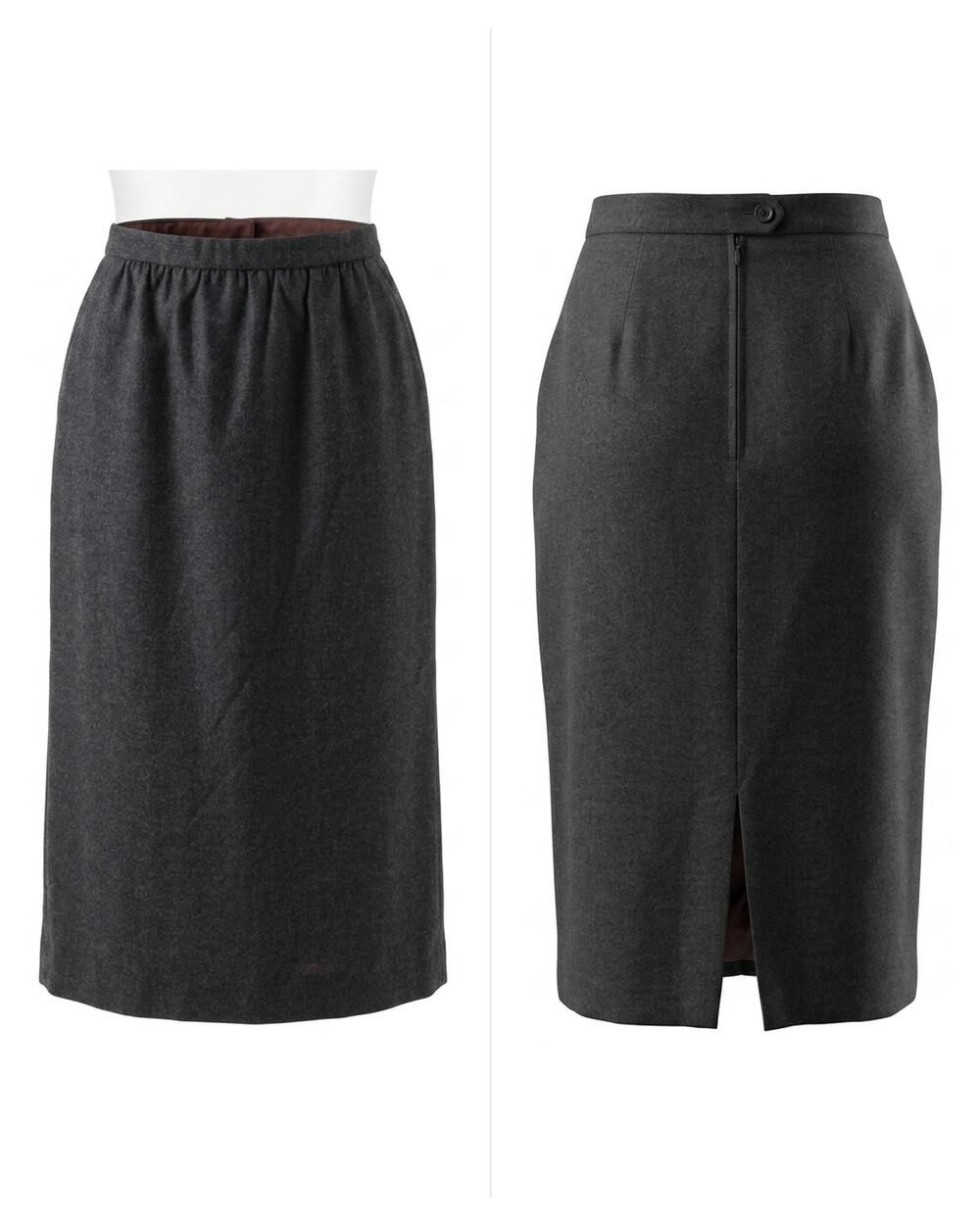 Vintage Scapa 100% Wool Gray Lined Pencil Midi Skirt Women Size 36